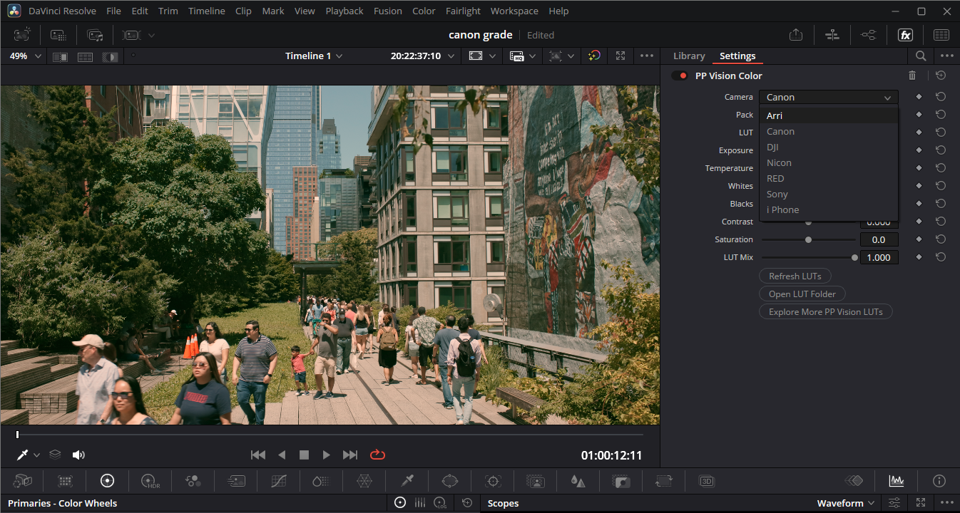 Select your camera in PP Vision Color Plugin