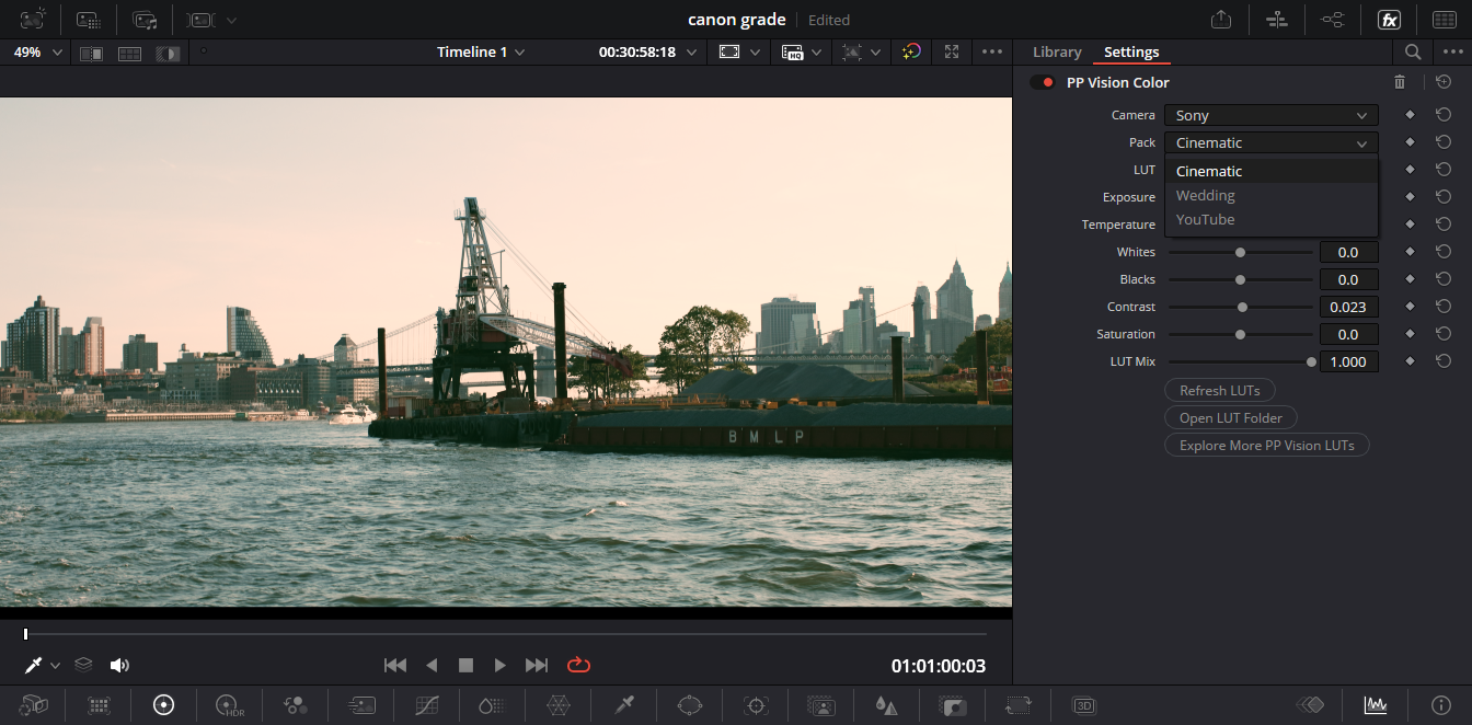 Select your pack in PP Vision Color Plugin